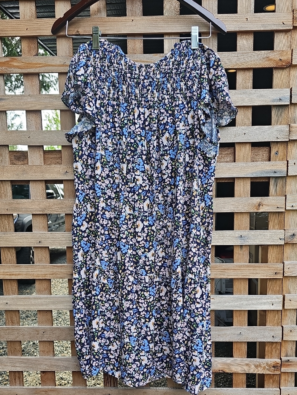 RW&CO. Navy Floral Print Dress with Cream and NavyAccents
